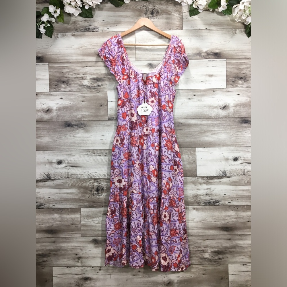 Knox rose women's size S rayon scoop neck paisley floral midi boho prairie dress
